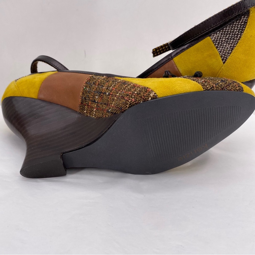 Kensie yellow & brown patchwork wedges - Picture 6 of 9